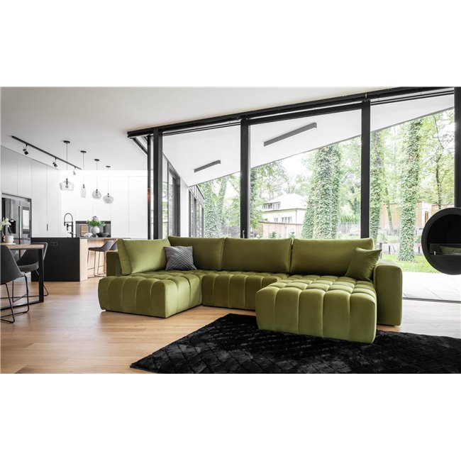 U shape sofa Elonito U Right, Loco 33, green, H92x340x170cm