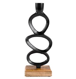 Candlestick on mango wood base metal black