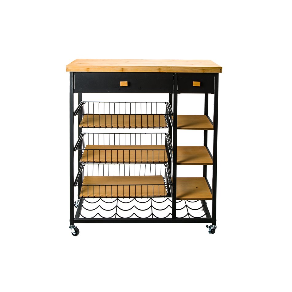 Serving trolley, black, metal/bamboo 126x35.5x87cm