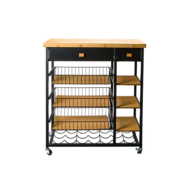 Serving trolley, black, metal/bamboo 126x35.5x87cm