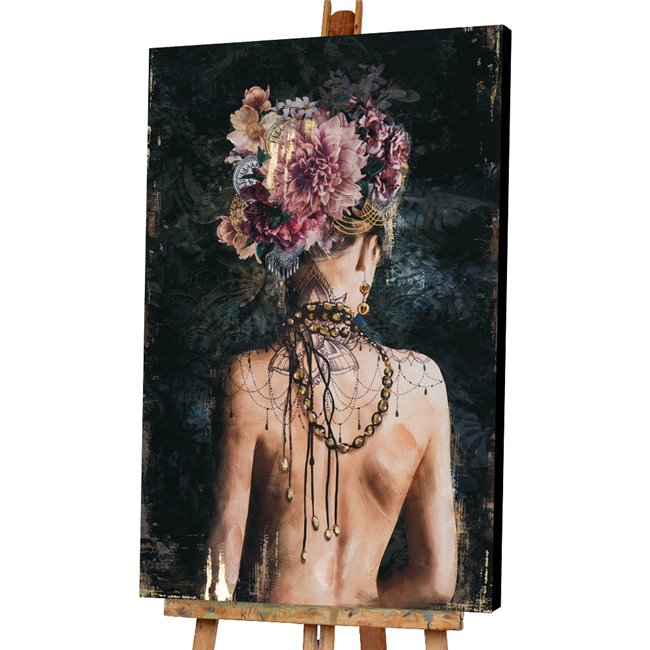Acrylic painting on canvas Back view decorated beauty, 80x120cm