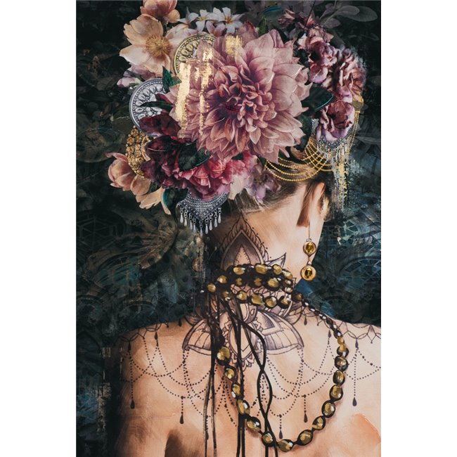 Acrylic painting on canvas Back view decorated beauty, 80x120cm