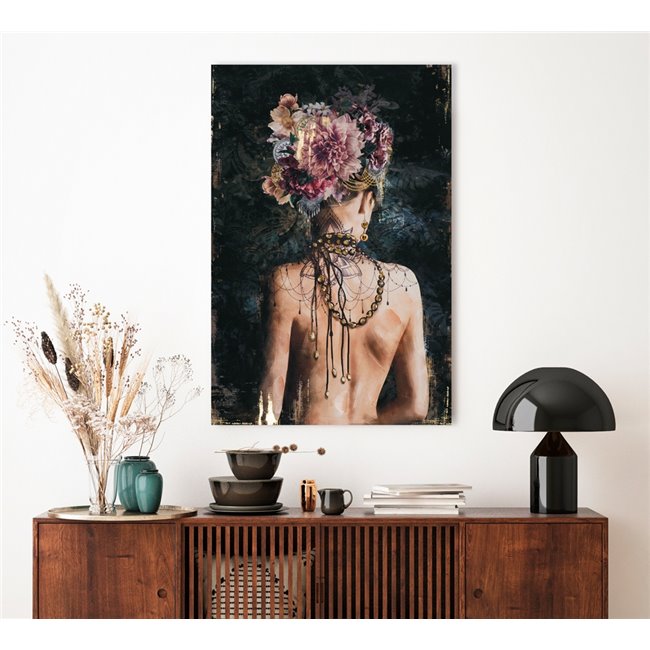 Acrylic painting on canvas Back view decorated beauty, 80x120cm