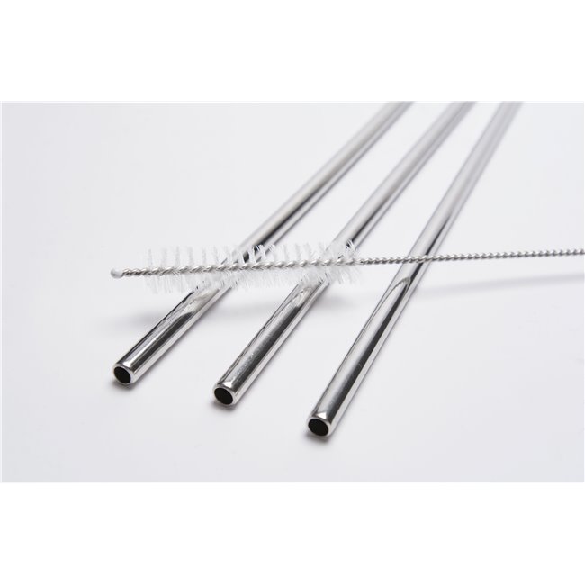 Metal drinking straws, 3pcs, silver colour, 26cm