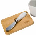 Butter bin with knife, bamboo lid, ceramic,13.5x9.3x9cm