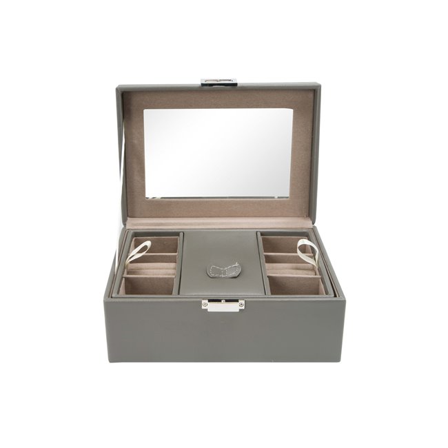Jewellery box Tramoti, grey PU/ beige, 21x15x10cm