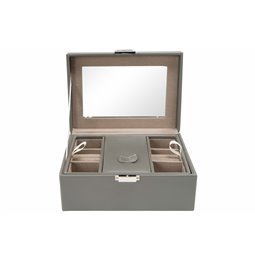 Шкатулка для украшений Tramoti, серая PU/ бежевая, 21x15x10см