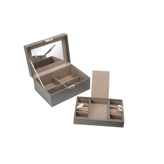 Jewellery box Tramoti, grey PU/ beige, 21x15x10cm