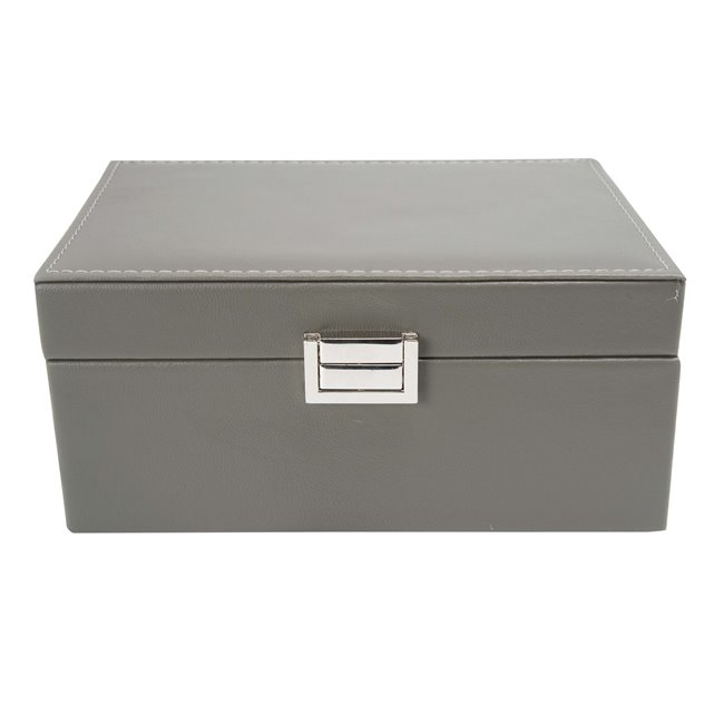 Jewellery box Tramoti, grey PU/ beige, 21x15x10cm