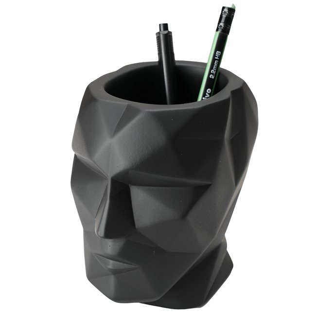 Pen holder The Head, black, cement