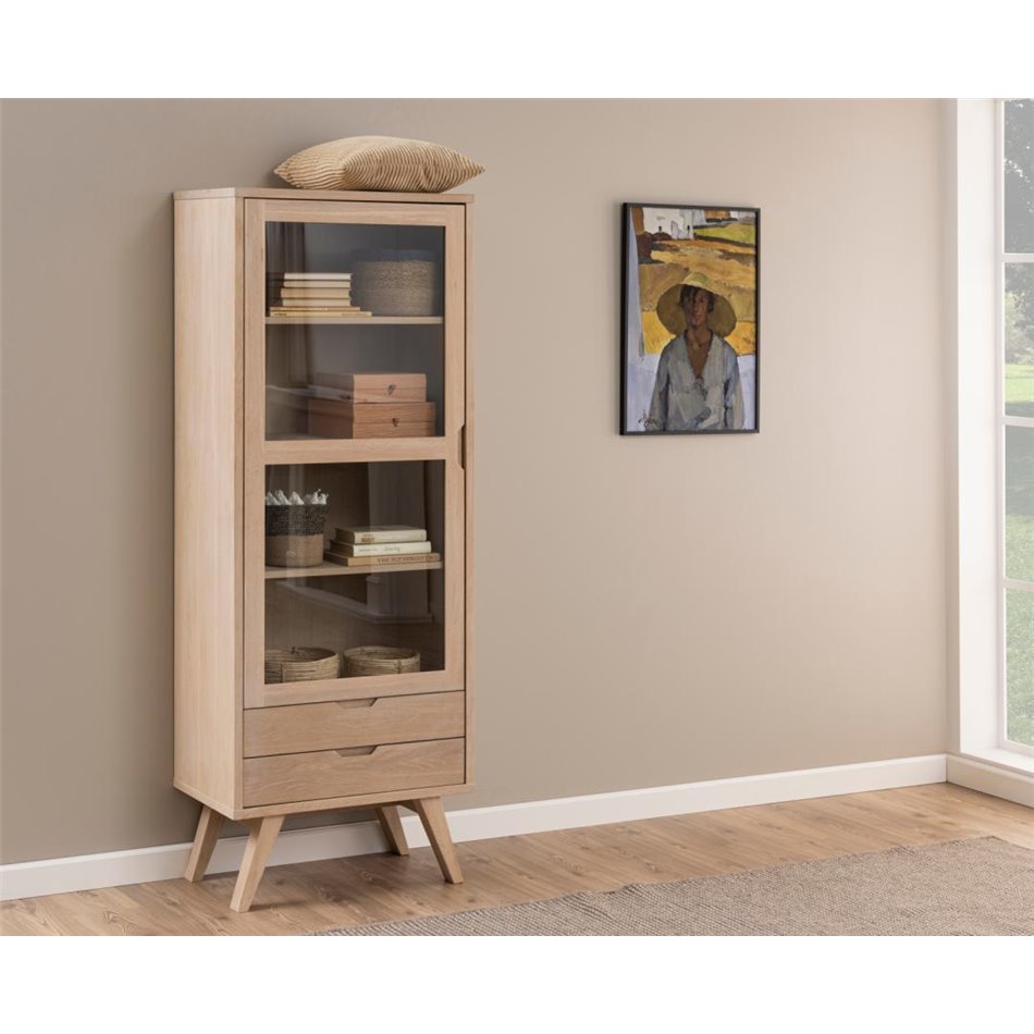 Display cabinet Alina, oak veneer, H190x72x42cm