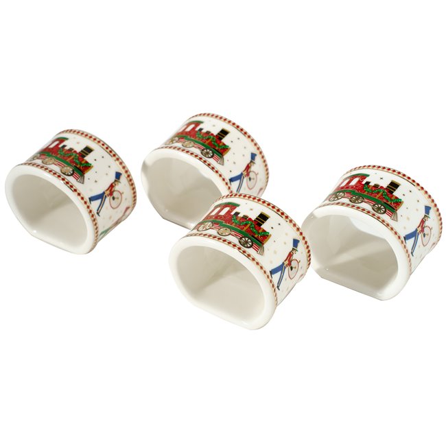 Set 4 porcelain napkins rings,D4,5 cm in color box POLAR EX