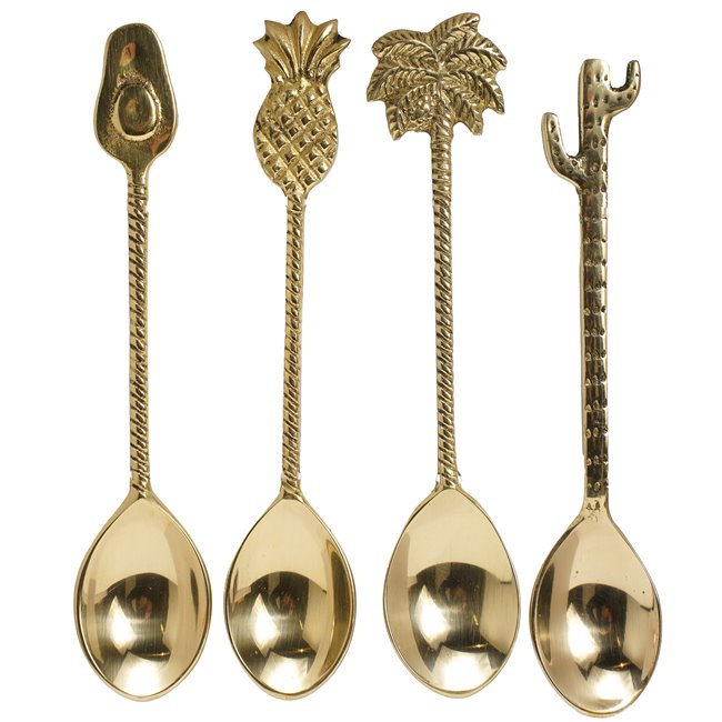 Spoon set 4 Mix motif, brass, 15.2x3.2x1.2cm