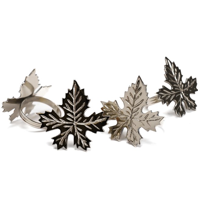 Napkin ring set 4 Fig leaf, brass, 6.25x5x4cm
