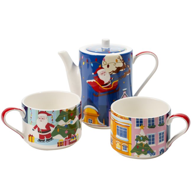 Porcelain tea for two 500 ml in colour box SANTA IN TOWN