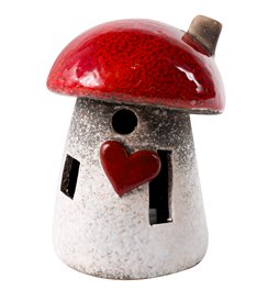 Mushroom LED, ceramic, red, 11x8x8cm