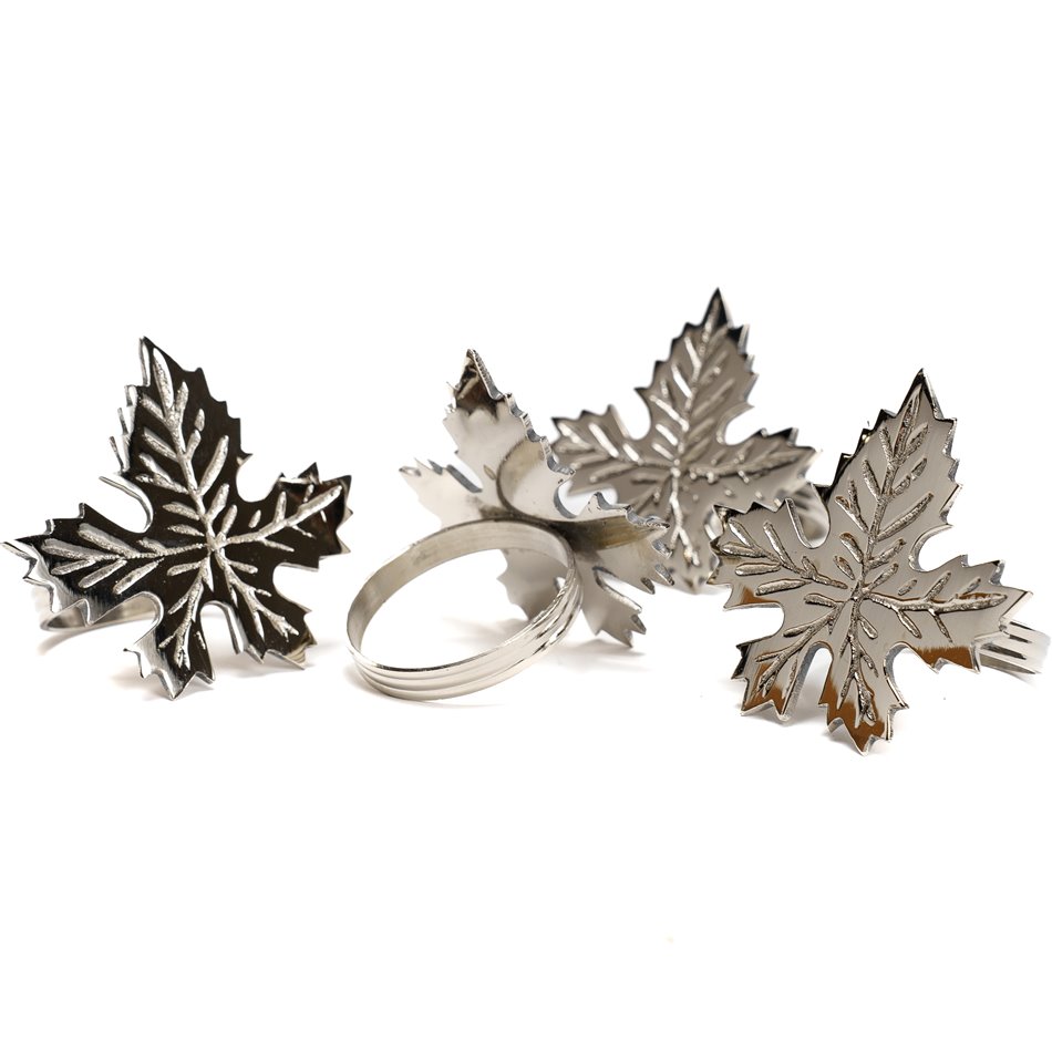 Кольцо для салфеток x4 Fig leaf, серебряный, 6.25x5x4cm