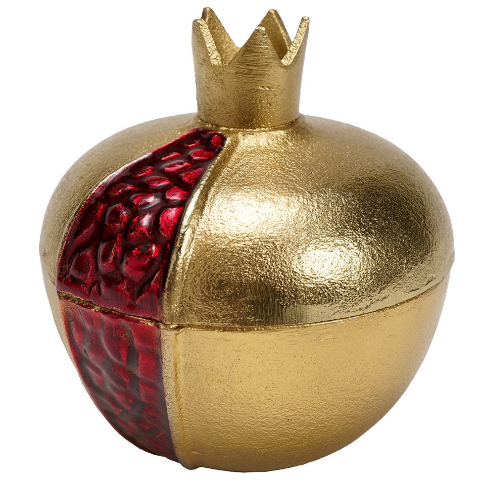 Canister Pomegranate, aluminium, golden, H13.3 D12.7cm