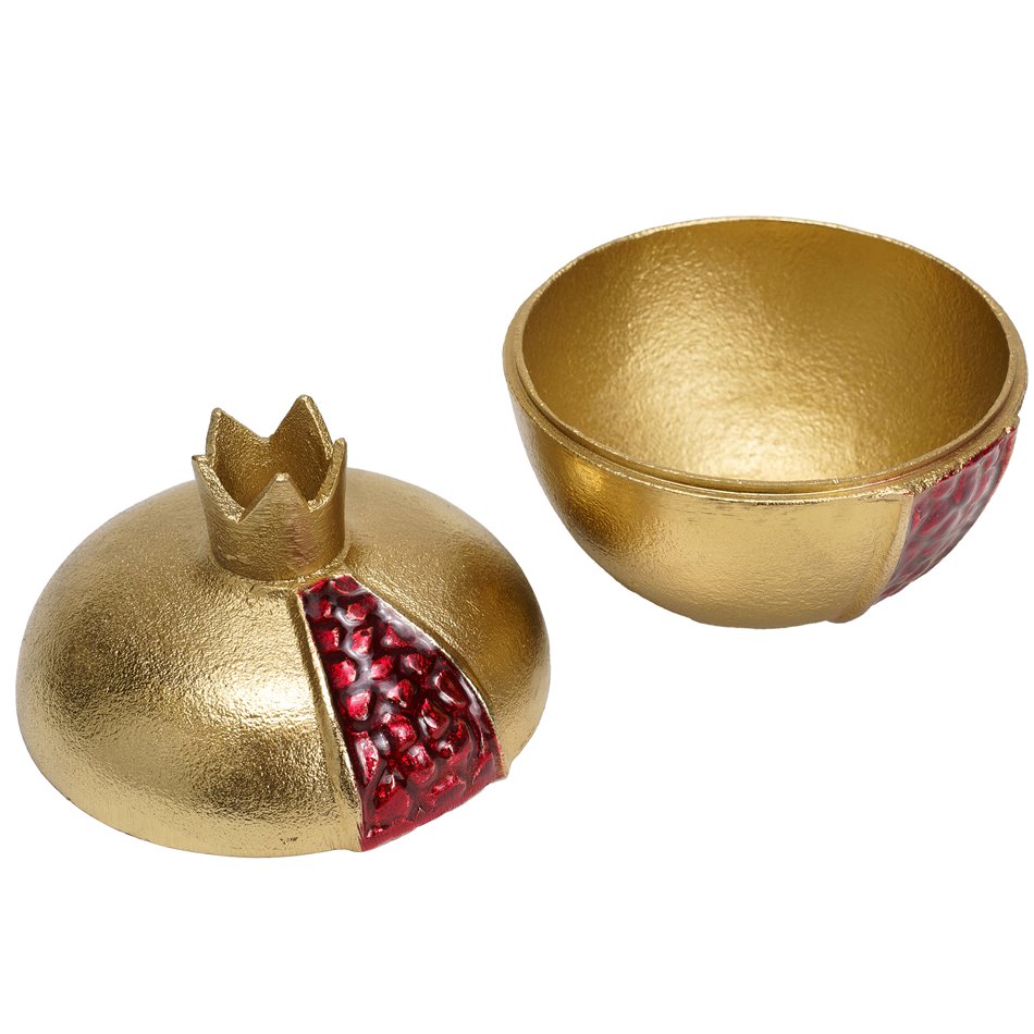 Canister Pomegranate, aluminium, golden, H13.3 D12.7cm