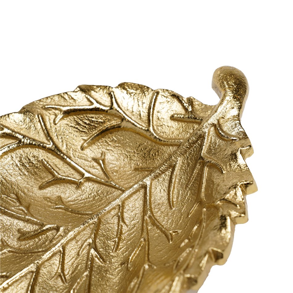Dekoratiivne nõu Leaf, alumiinium, kuld värvi, 3.8x24.7x15cm
