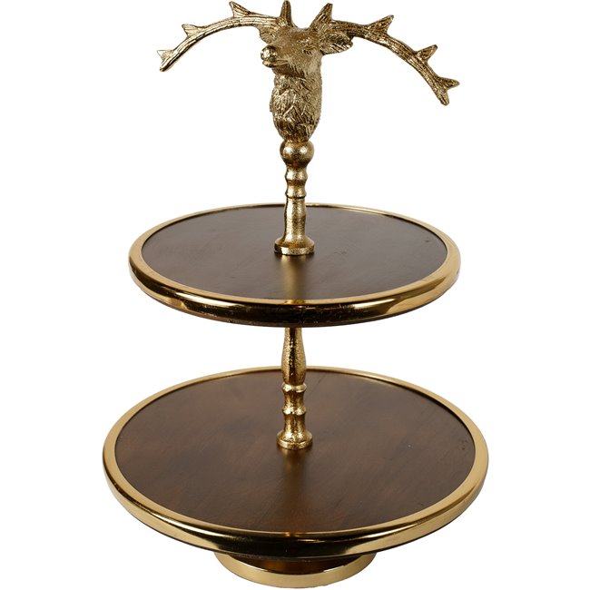 Wooden 2tier cake stand w/ Reindeer handle, D28x39cm