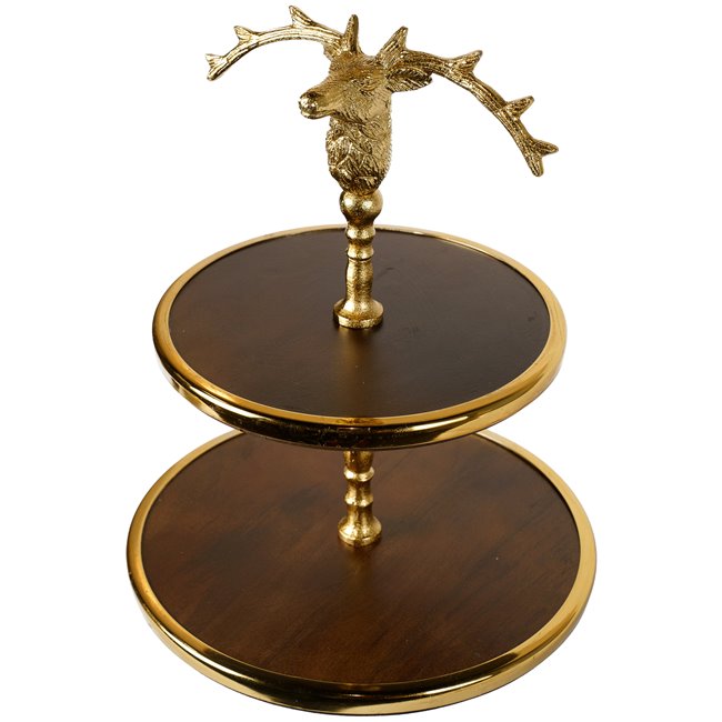 Wooden 2tier cake stand w/ Reindeer handle, D28x39cm