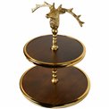 Wooden 2tier cake stand w/ Reindeer handle, D28x39cm