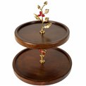 Wooden 2 tier oden fruit stand w/leaf/ redberry, D30.5x38cm