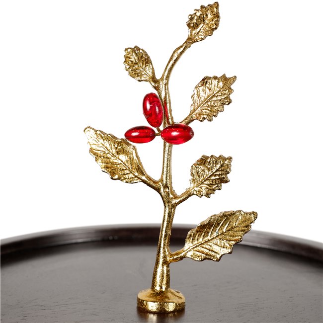 Wooden 2 tier oden fruit stand w/leaf/ redberry, D30.5x38cm