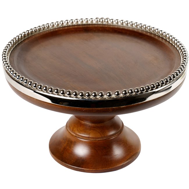 Wooden cake stand Oliva w/beaded border,D25x8HTx13cm