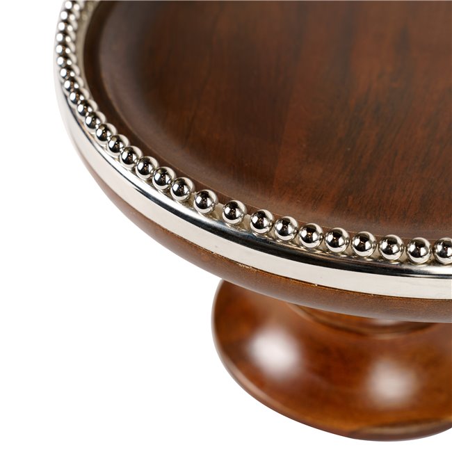 Wooden cake stand Oliva w/beaded border,D25x8HTx13cm