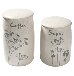 Säilituspurk x2, Coffee/Sugar, portselan, kreem, 19x10.5x10.5cm/16x10.5x10.5cm
