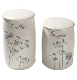 Coffee/Sugar jar set, porcelain, cream,19x10.5 
