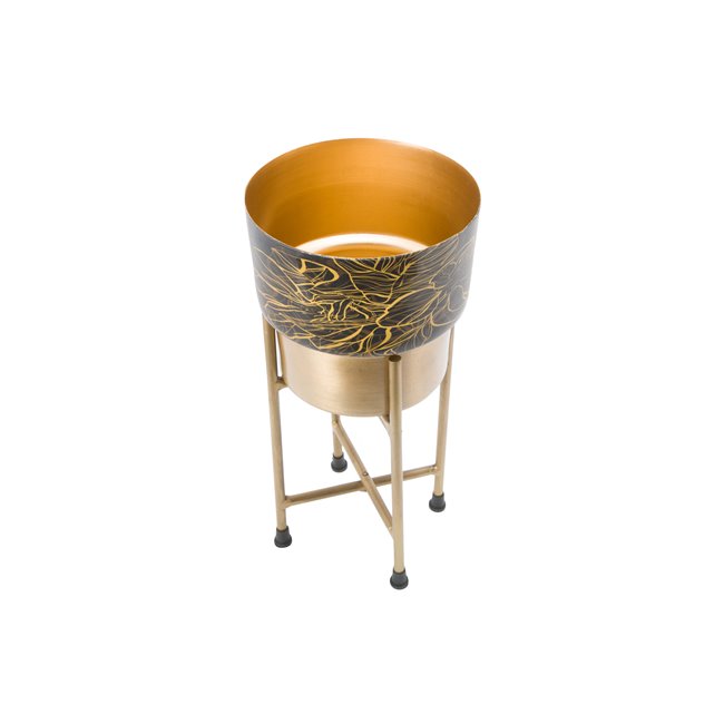 Pot on stand Limmen, brass antique tone, enamel, 14x14x29cm