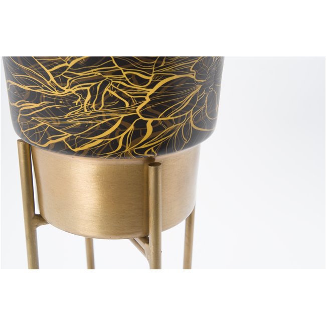 Pot on stand Limmen, brass antique tone, enamel, 14x14x29cm