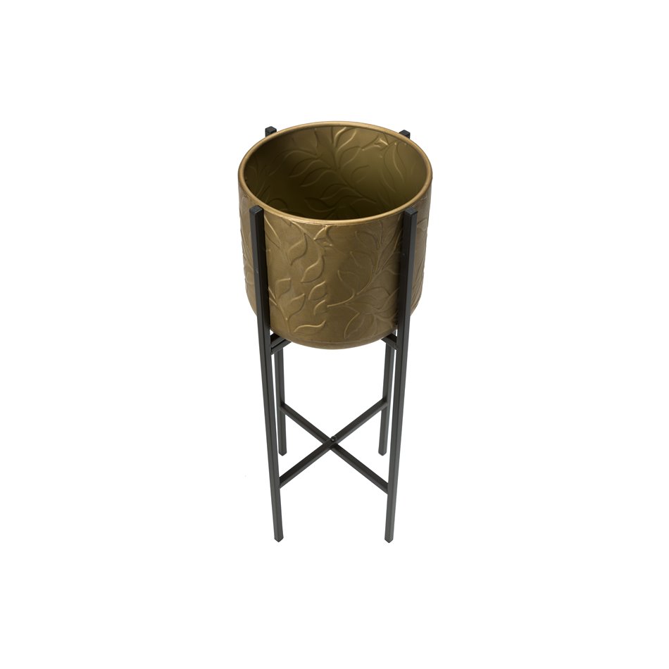 Flower pot holder Leaf S, metal, golden, D20.5xH45cm