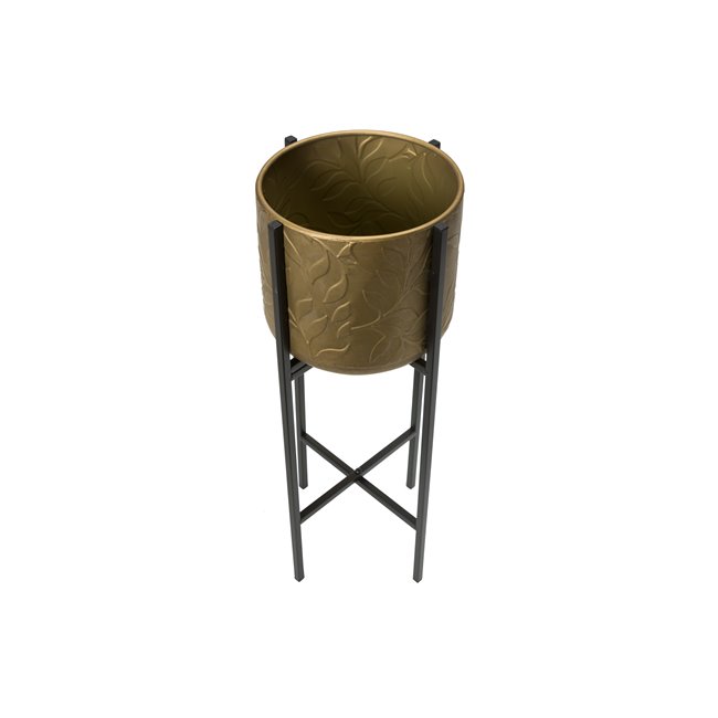 Flower pot holder Leaf S, metal, golden, D20.5xH45cm