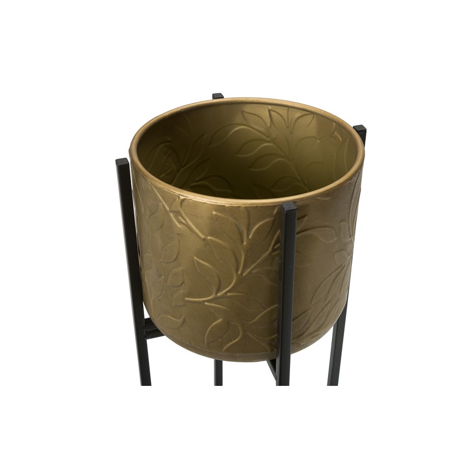 Flower pot holder Leaf S, metal, golden, D20.5xH45cm
