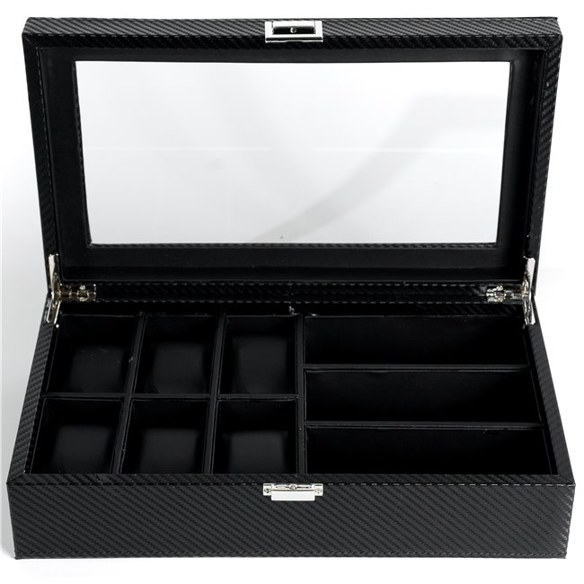 Watch and glasses box, black PU, 35x20x9cm