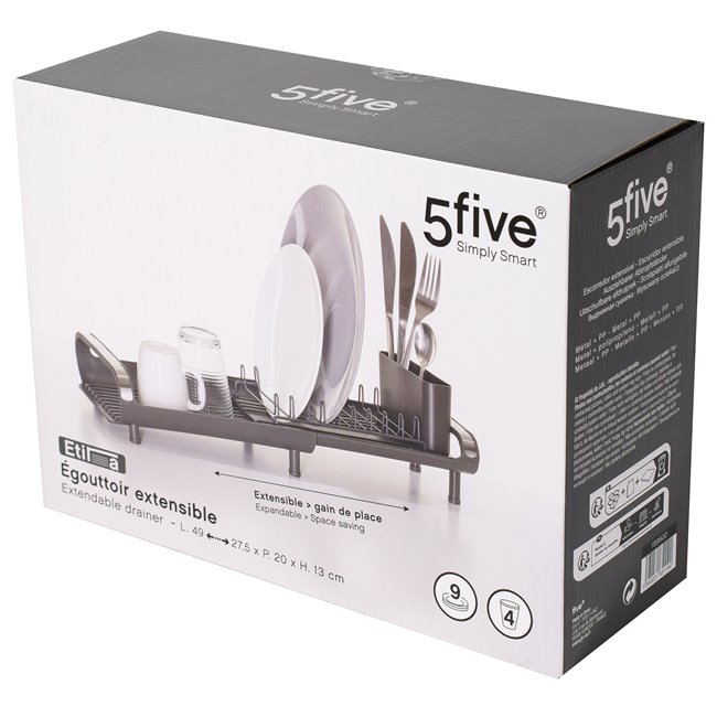 Dish drain Etira, black, metal/plastic, 13x49x20cm