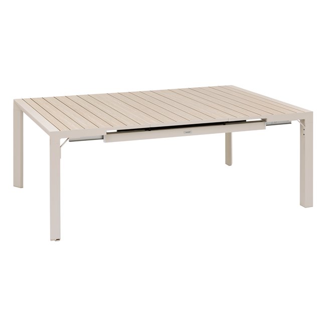 Table Laevasion, 10-seater, extendable, linen/clay color, aluminium, H77x142x142-202cm