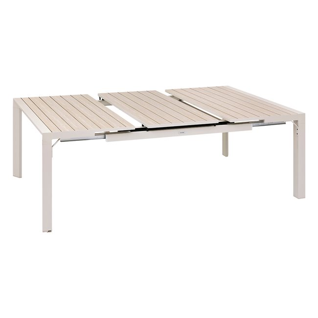 Table Laevasion, 10-seater, extendable, linen/clay color, aluminium, H77x142x142-202cm
