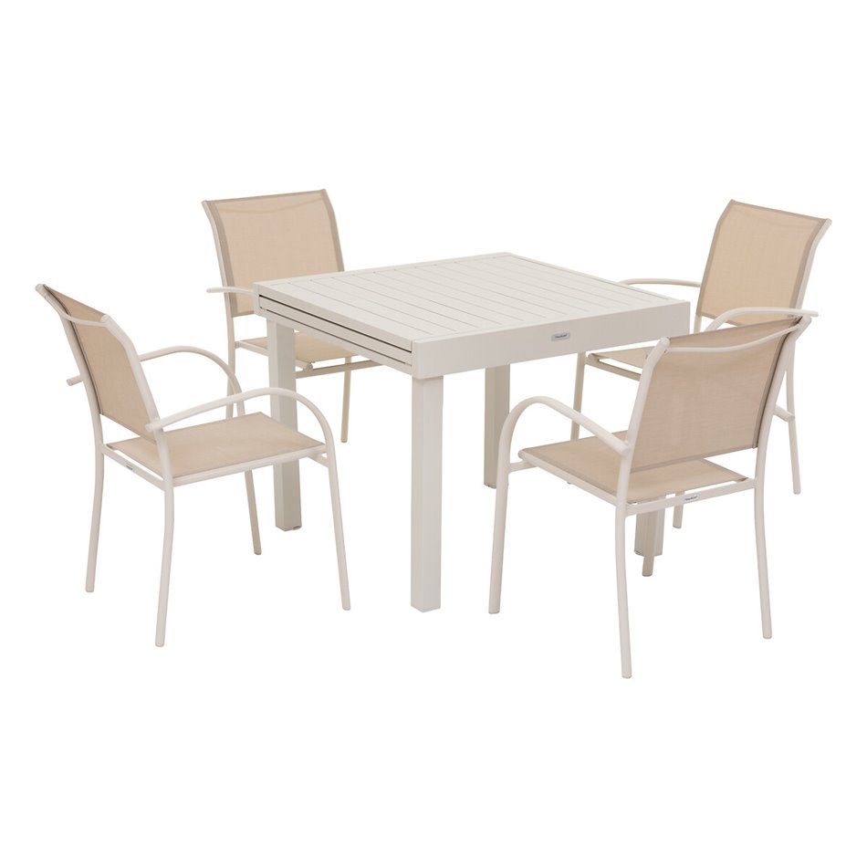 Pikendatav laud Lapiazza, 8-kohaline, savi värv, alumiinium, H75,5x90x90-180cm