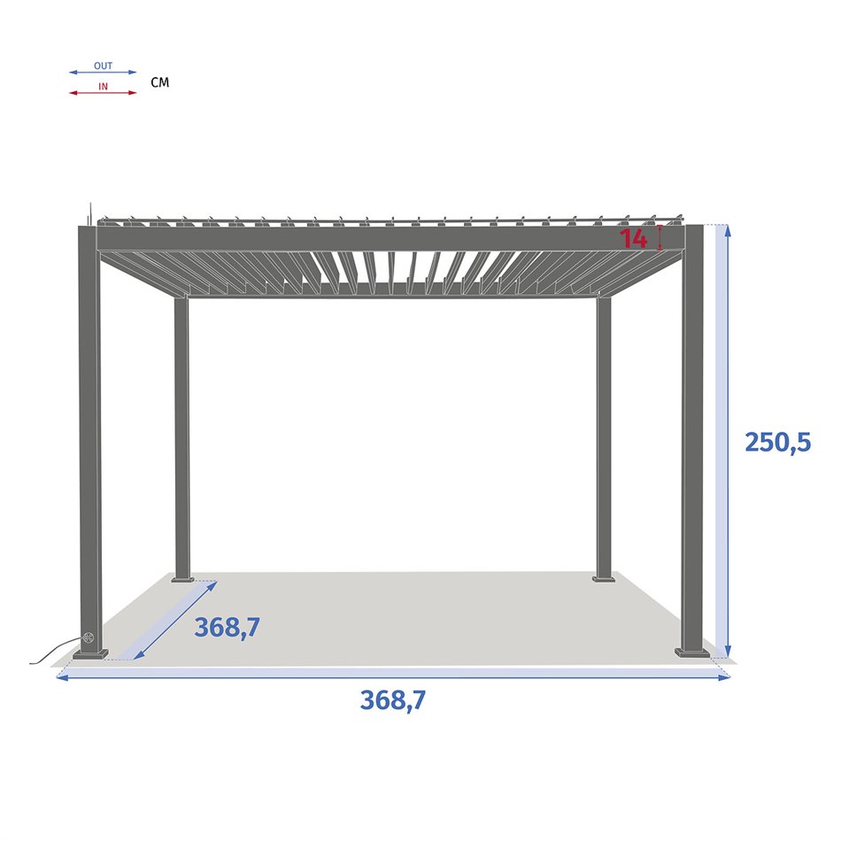 Pergola Laevora 3.6 x 3.6m, graphite/grey color, electrically adjustable roof , aluminum, H250x369x369cm
