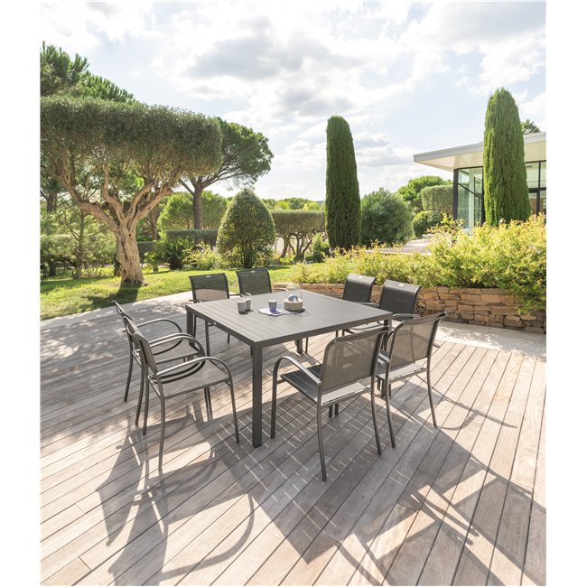 Стол Lapiazza, 8-местный, графитового/серого цвета, алюминий, H73x136x136см