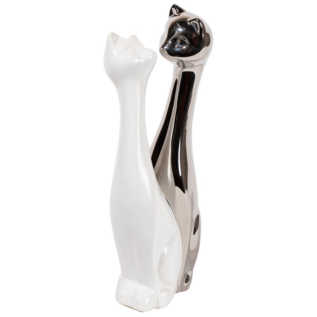 Deco figurine Cat Flores, ceramics, silvery, 30x12x9cm