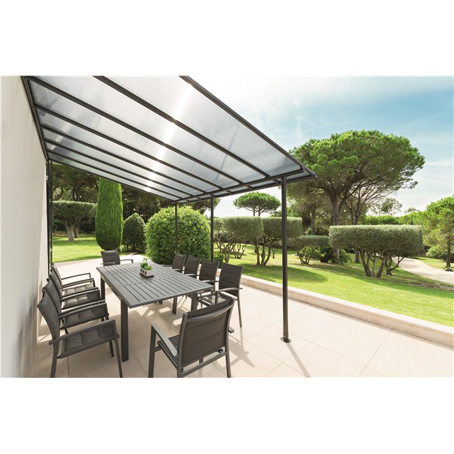 Varikatus Labelize 3x3.6m, grafiidi/hall värv, alumiinium/polükarbonaat, H290x300x400cm