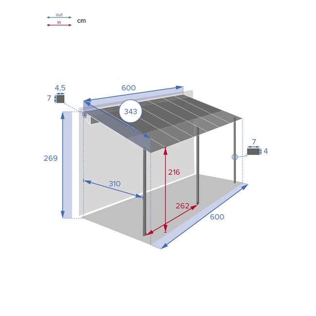 Varikatus Labelize 3x3.6m, grafiidi/hall värv, alumiinium/polükarbonaat, H269x300x600cm