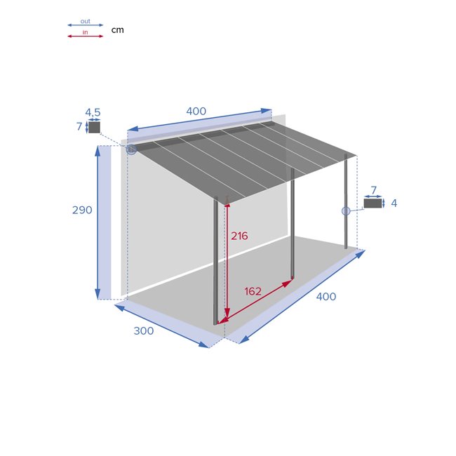 Varikatus Labelize 3x3.6m, grafiidi/hall värv, alumiinium/polükarbonaat, H290x300x400cm