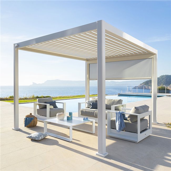 Pergola Laevora 3.6 x 3.6m, white color, aluminium, H250x362x362cm